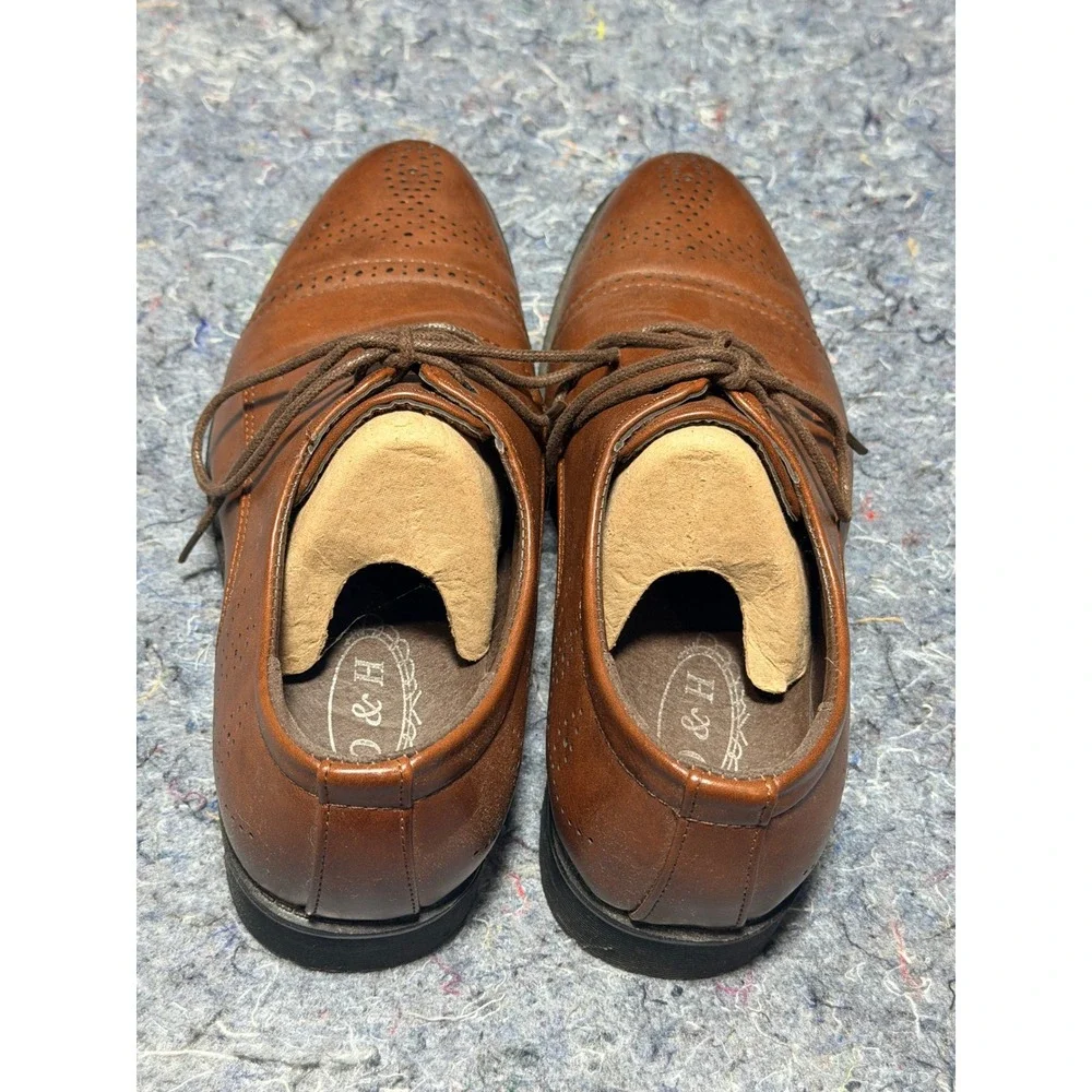 O & H Mens Size 7.5D‎ Brown Faux Leather Cap Toe Brogue Oxford Shoes OH1703-13